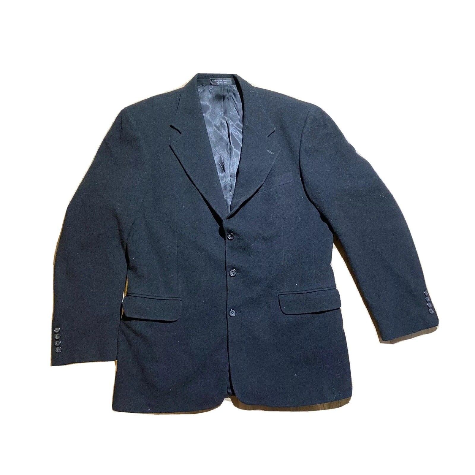 Bachrach Black Mens 3 Button Blazer Coat Jacket Cashmere Blend Italy Pockets